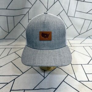Freelance Trucker Hat OSFM Gray USA Leather Patch Snapback Mesh Cap Adjustable